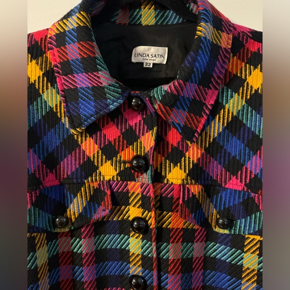 VTG 100% Wool Bright Plaid Button-Up Blazer Jacket Colorful Plus Size 80’s 90’s - Picture 5 of 13